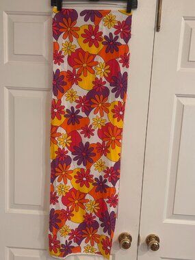 Bright Colorful Flowered floral Fabric Panel 1980s